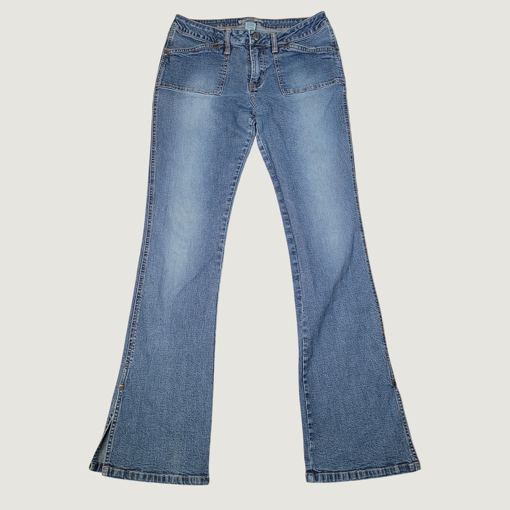 Abercrombie Y2K Flare Jeans Girls 14 Blue Medium Wash Low Rise Patch Slit Leg